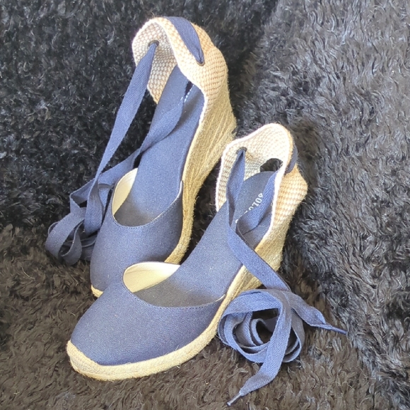 Saludos Shoes - Elegant Blue Espadrille Wedges